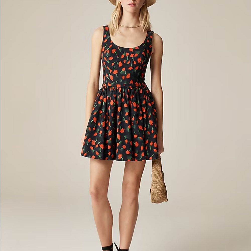 J. Crew Black and Red Floral Mini Dress fit and flare great condition!